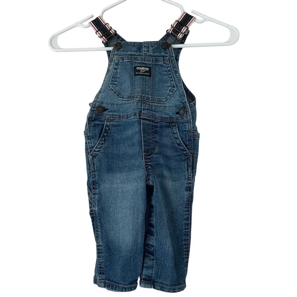 Oshkosh denim overalls bibs stripe straps Jean classic Y2K style pockets 9 mo